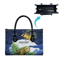 Kakapo New Zealand Personalised Leather Bag Kowhai Flower Silver Fern Maori Pattern LT22 - Polynesian Pride