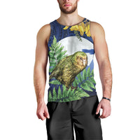 Kakapo New Zealand Personalised Men Tank Top Kowhai Flower Silver Fern Maori Pattern LT22 - Polynesian Pride