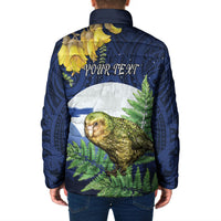 Kakapo New Zealand Personalised Padded Jacket Kowhai Flower Silver Fern Maori Pattern LT22 - Polynesian Pride