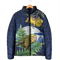 Kakapo New Zealand Personalised Padded Jacket Kowhai Flower Silver Fern Maori Pattern LT22 - Polynesian Pride