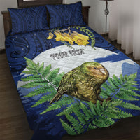 Kakapo New Zealand Personalised Quilt Bed Set Kowhai Flower Silver Fern Maori Pattern LT22 Blue - Polynesian Pride