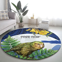 Kakapo New Zealand Personalised Round Carpet Kowhai Flower Silver Fern Maori Pattern LT22 - Polynesian Pride
