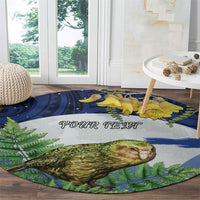 Kakapo New Zealand Personalised Round Carpet Kowhai Flower Silver Fern Maori Pattern LT22 - Polynesian Pride