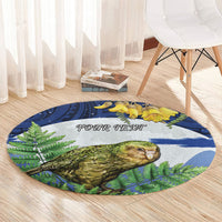 Kakapo New Zealand Personalised Round Carpet Kowhai Flower Silver Fern Maori Pattern LT22 - Polynesian Pride