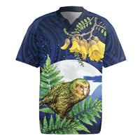 Kakapo New Zealand Personalised Rugby Jersey Kowhai Flower Silver Fern Maori Pattern LT22 Blue - Polynesian Pride