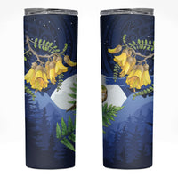 Kakapo New Zealand Personalised Skinny Tumbler Kowhai Flower Silver Fern Maori Pattern