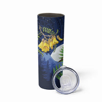 Kakapo New Zealand Personalised Skinny Tumbler Kowhai Flower Silver Fern Maori Pattern