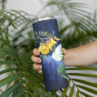 Kakapo New Zealand Personalised Skinny Tumbler Kowhai Flower Silver Fern Maori Pattern