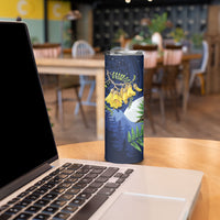 Kakapo New Zealand Personalised Skinny Tumbler Kowhai Flower Silver Fern Maori Pattern