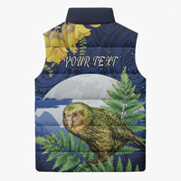 Kakapo New Zealand Personalised Sleeveless Puffer Jacket Kowhai Flower Silver Fern Maori Pattern LT22 - Polynesian Pride