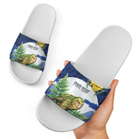 Kakapo New Zealand Personalised Slide Sandals Kowhai Flower Silver Fern Maori Pattern LT22 - Polynesian Pride