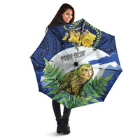 Kakapo New Zealand Personalised Umbrella Kowhai Flower Silver Fern Maori Pattern LT22 - Polynesian Pride