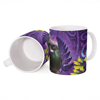 New Zealand Tui Bird Matariki Ceramic Mug Kowhai Flower Silver Fern Galaxy Maori Pattern LT22 - Polynesian Pride