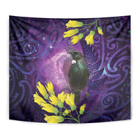 New Zealand Tui Bird Matariki Tapestry Kowhai Flower Silver Fern Galaxy Maori Pattern