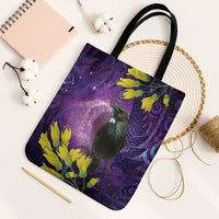 New Zealand Tui Bird Matariki Tote Bag Kowhai Flower Silver Fern Galaxy Maori Pattern