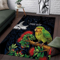 New Zealand Kakapo Matariki Personalised Area Rug Pohutukawa Flower Galaxy Maori Pattern LT22 Black - Polynesian Pride