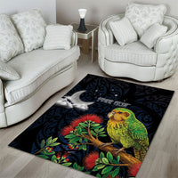New Zealand Kakapo Matariki Personalised Area Rug Pohutukawa Flower Galaxy Maori Pattern LT22 - Polynesian Pride