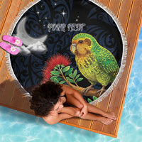New Zealand Kakapo Matariki Personalised Beach Blanket Pohutukawa Flower Galaxy Maori Pattern
