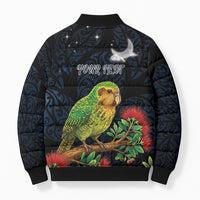 New Zealand Kakapo Matariki Personalised Bomber Puffer Jacket Pohutukawa Flower Galaxy Maori Pattern LT22 - Polynesian Pride