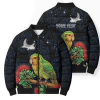 New Zealand Kakapo Matariki Personalised Bomber Puffer Jacket Pohutukawa Flower Galaxy Maori Pattern LT22 - Polynesian Pride