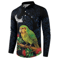 New Zealand Kakapo Matariki Personalised Button Sweatshirt Pohutukawa Flower Galaxy Maori Pattern LT22 - Polynesian Pride