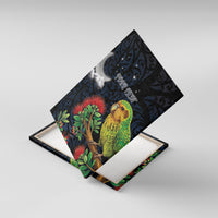 New Zealand Kakapo Matariki Personalised Canvas Wall Art Pohutukawa Flower Galaxy Maori Pattern LT22 With Frame Black - Polynesian Pride