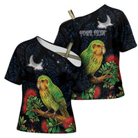 New Zealand Kakapo Matariki Personalised Cross Shoulder Shirt Pohutukawa Flower Galaxy Maori Pattern LT22 - Polynesian Pride