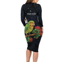 New Zealand Kakapo Matariki Personalised Family Matching Long Sleeve Bodycon Dress and Hawaiian Shirt Pohutukawa Flower Galaxy Maori Pattern