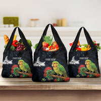New Zealand Kakapo Matariki Personalised Grocery Bag Pohutukawa Flower Galaxy Maori Pattern LT22 3-pack One Size Black - Polynesian Pride