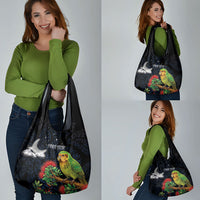 New Zealand Kakapo Matariki Personalised Grocery Bag Pohutukawa Flower Galaxy Maori Pattern LT22 - Polynesian Pride