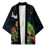 New Zealand Kakapo Matariki Personalised Kimono Pohutukawa Flower Galaxy Maori Pattern LT22 Unisex Black - Polynesian Pride