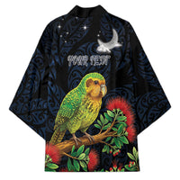 New Zealand Kakapo Matariki Personalised Kimono Pohutukawa Flower Galaxy Maori Pattern LT22 - Polynesian Pride