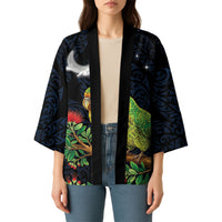 New Zealand Kakapo Matariki Personalised Kimono Pohutukawa Flower Galaxy Maori Pattern LT22 - Polynesian Pride