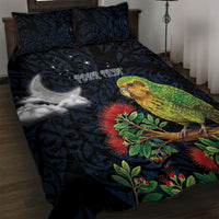 New Zealand Kakapo Matariki Personalised Quilt Bed Set Pohutukawa Flower Galaxy Maori Pattern LT22 Black - Polynesian Pride