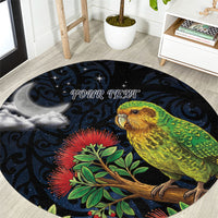 New Zealand Kakapo Matariki Personalised Round Carpet Pohutukawa Flower Galaxy Maori Pattern LT22 Black - Polynesian Pride