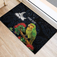 New Zealand Kakapo Matariki Personalised Rubber Doormat Pohutukawa Flower Galaxy Maori Pattern LT22 - Polynesian Pride