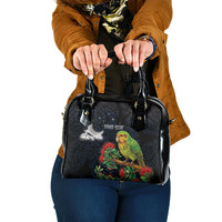 New Zealand Kakapo Matariki Personalised Shoulder Handbag Pohutukawa Flower Galaxy Maori Pattern LT22 One Size Black - Polynesian Pride