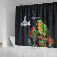 New Zealand Kakapo Matariki Personalised Shower Curtain Pohutukawa Flower Galaxy Maori Pattern LT22 - Polynesian Pride
