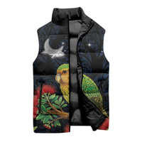 New Zealand Kakapo Matariki Personalised Sleeveless Puffer Jacket Pohutukawa Flower Galaxy Maori Pattern LT22 - Polynesian Pride