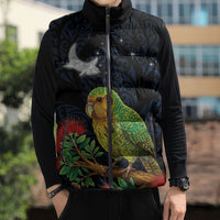 New Zealand Kakapo Matariki Personalised Sleeveless Puffer Jacket Pohutukawa Flower Galaxy Maori Pattern LT22 - Polynesian Pride