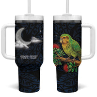 New Zealand Kakapo Matariki Personalised Tumbler With Handle Pohutukawa Flower Galaxy Maori Pattern LT22 One Size: 40 oz Black - Polynesian Pride