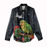 New Zealand Kakapo Matariki Personalised Women Casual Shirt Pohutukawa Flower Galaxy Maori Pattern