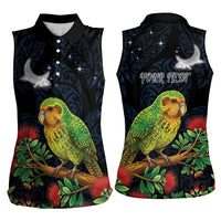 New Zealand Kakapo Matariki Personalised Women Sleeveless Polo Shirt Pohutukawa Flower Galaxy Maori Pattern