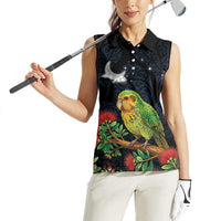 New Zealand Kakapo Matariki Personalised Women Sleeveless Polo Shirt Pohutukawa Flower Galaxy Maori Pattern