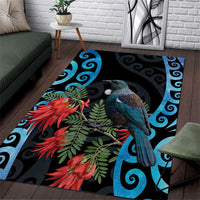 Tui Bird Kakabeak New Zealand Area Rug Clianthus Galaxy Maori Koru Pattern LT22 Blue - Polynesian Pride