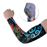 Tui Bird Kakabeak New Zealand Arm Sleeves Clianthus Galaxy Maori Koru Pattern LT22 Set of 2 Blue - Polynesian Pride