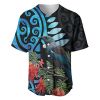 Tui Bird Kakabeak New Zealand Baseball Jersey Clianthus Galaxy Maori Koru Pattern LT22 Blue - Polynesian Pride