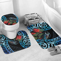 Tui Bird Kakabeak New Zealand Bathroom Set Clianthus Galaxy Maori Koru Pattern LT22 Mat Set Only (3 pcs) One Size Blue - Polynesian Pride