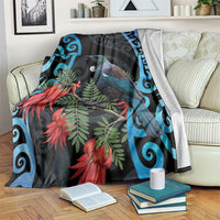 Tui Bird Kakabeak New Zealand Blanket Clianthus Galaxy Maori Koru Pattern LT22 Blue - Polynesian Pride