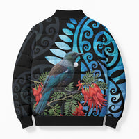 Tui Bird Kakabeak New Zealand Bomber Puffer Jacket Clianthus Galaxy Maori Koru Pattern LT22 - Polynesian Pride